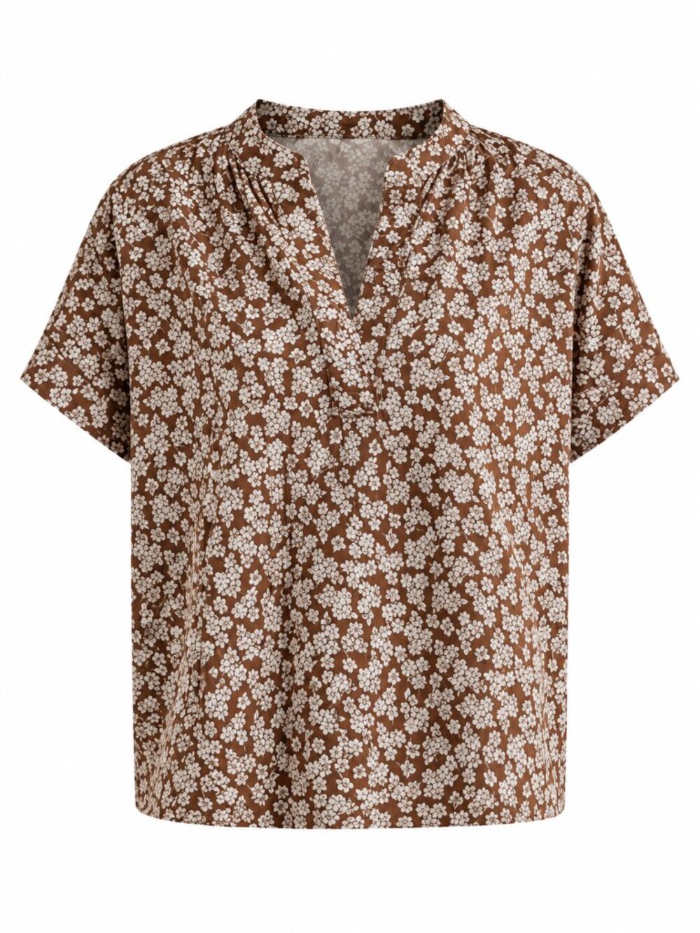 NWT LOFT Floral Split Neck Mixed Media Top Cocoa Bliss LARGE
